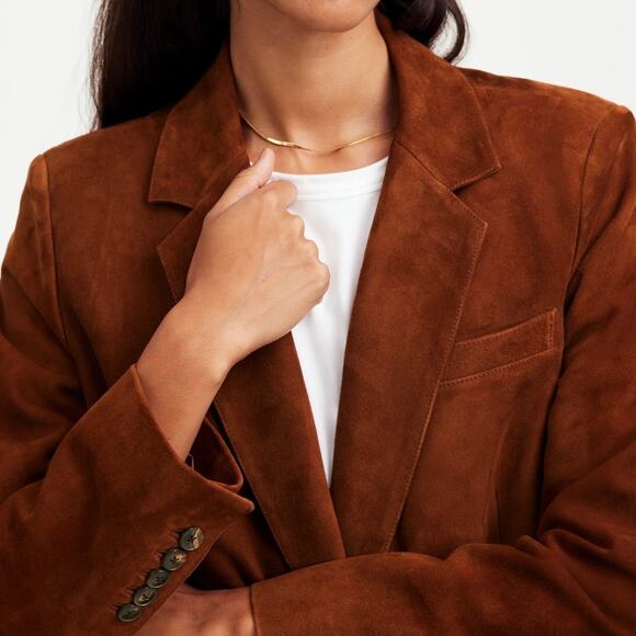 Madewell Women’s The Kline Leather Blazer Size 2 Soft Mohagany - Picture 4 of 16